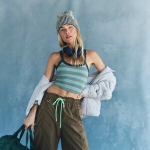 NWT Free people movement all clear striped cami crop top  green sage xs / small